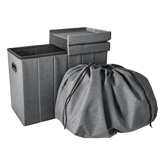 Simplify Gray Collapsible Flip Top Hamper Ottoman